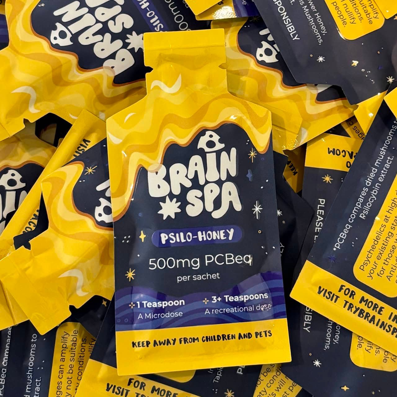 500mg Honey Sachet — single-serve botanical microdosing honey sachet by The Brain Spa